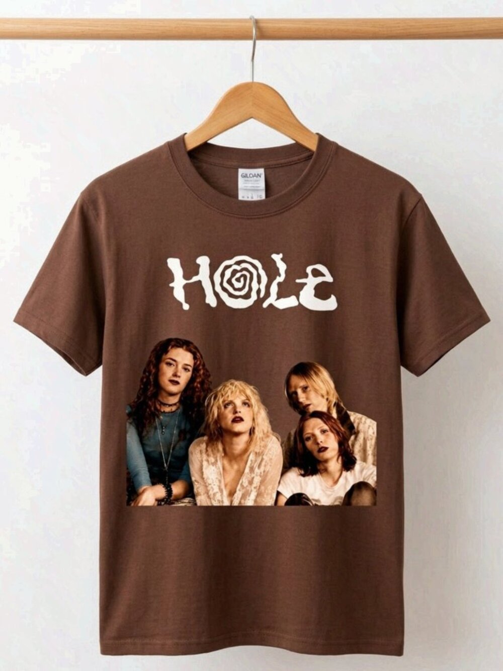 Hole Courtney Love Brown Graphic T-Shirt Vintage Style 90s Grunge Band Reprint
